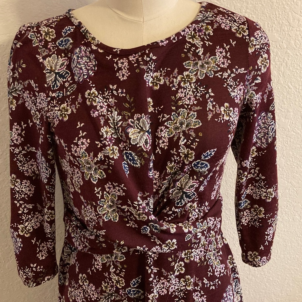 Dressbarn Midcalf Maroon Flowered Dress, size M
